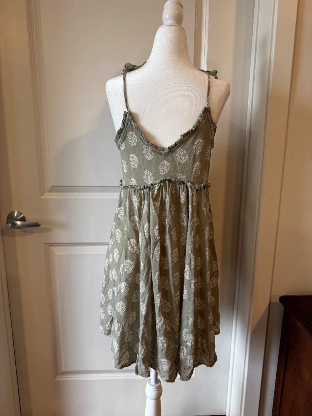 Patrons of Peace Olive Green Babydoll Prairie Boho Summer Dtess Mini Dress S - Picture 2 of 6